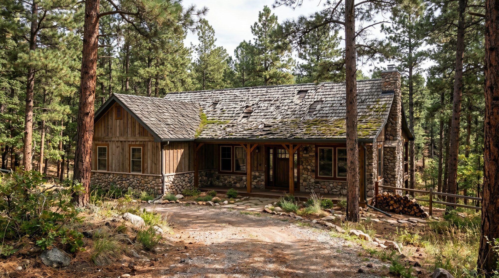 Failing wood shake roof before replacement