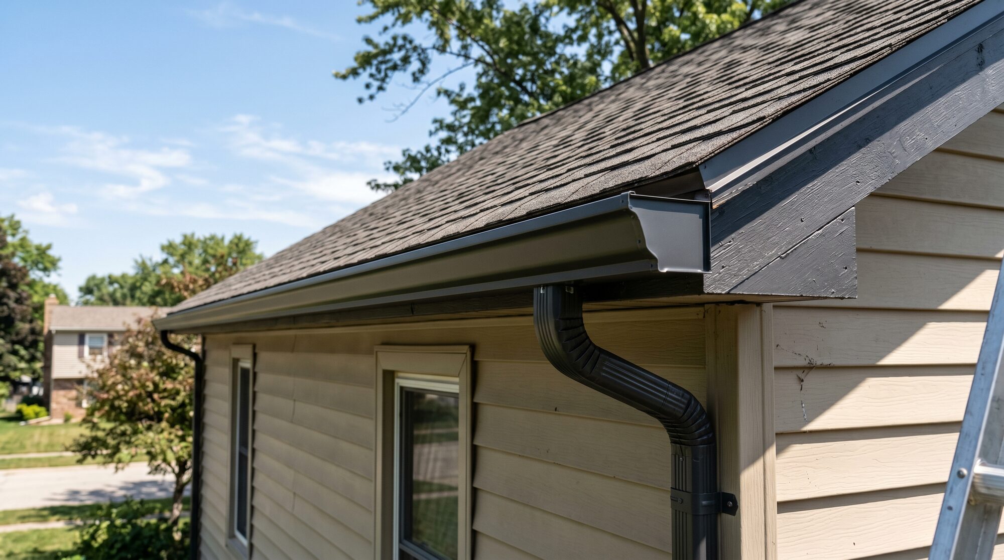 Seamless gutter being formed on-site and mounted along a roofline
